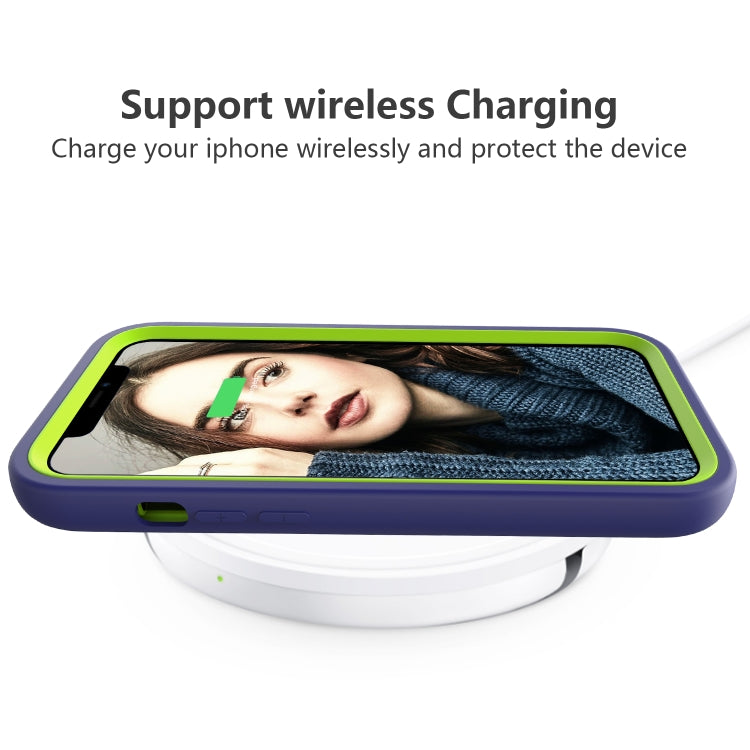For iPhone 15 Pro Max Wave Pattern 3 in 1 Silicone + PC Phone Case(Navy+Olivine) - HoMEdemic™ 