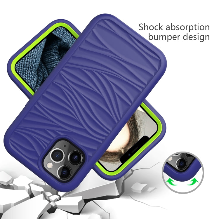 For iPhone 15 Pro Max Wave Pattern 3 in 1 Silicone + PC Phone Case(Navy+Olivine) - HoMEdemic™ 