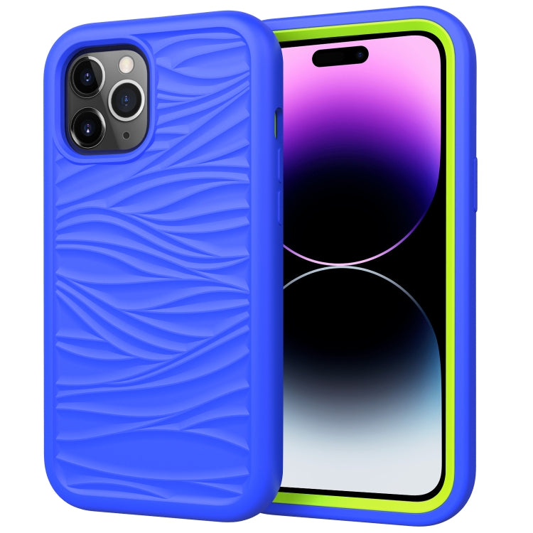 For iPhone 15 Pro Max Wave Pattern 3 in 1 Silicone + PC Phone Case(Blue+Olivine) - HoMEdemic™ 