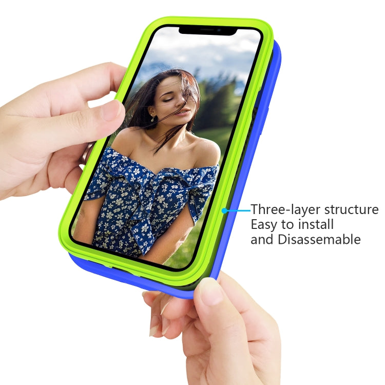 For iPhone 15 Pro Max Wave Pattern 3 in 1 Silicone + PC Phone Case(Blue+Olivine) - HoMEdemic™ 