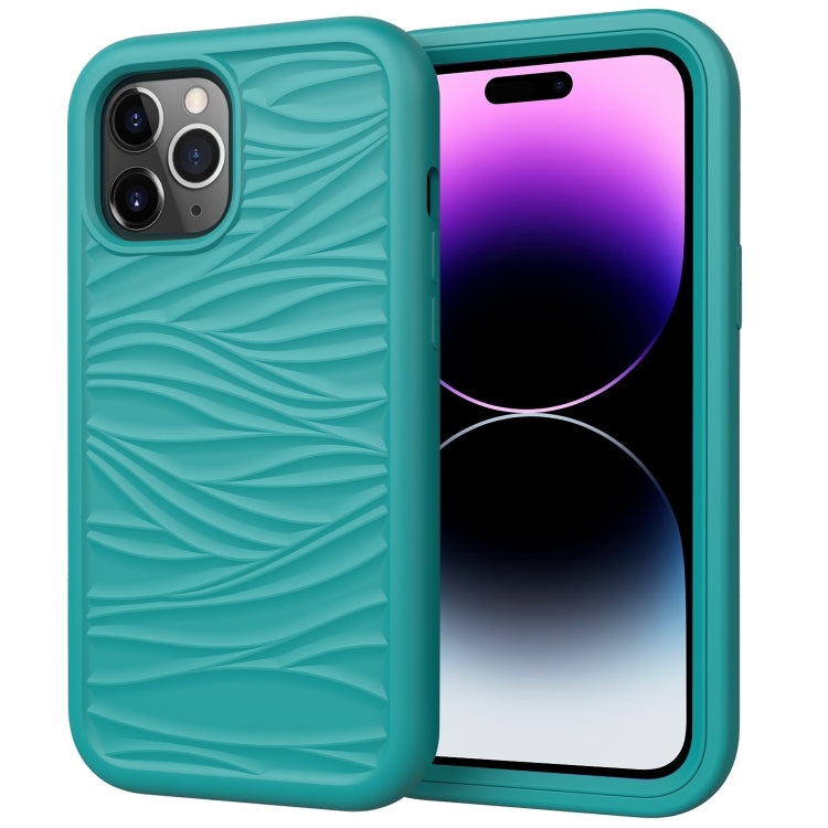 For iPhone 15 Pro Max Wave Pattern 3 in 1 Silicone + PC Phone Case(Dark Sea Green) - HoMEdemic™ 