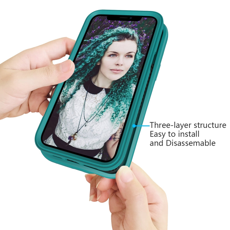 For iPhone 15 Pro Max Wave Pattern 3 in 1 Silicone + PC Phone Case(Dark Sea Green) - HoMEdemic™ 