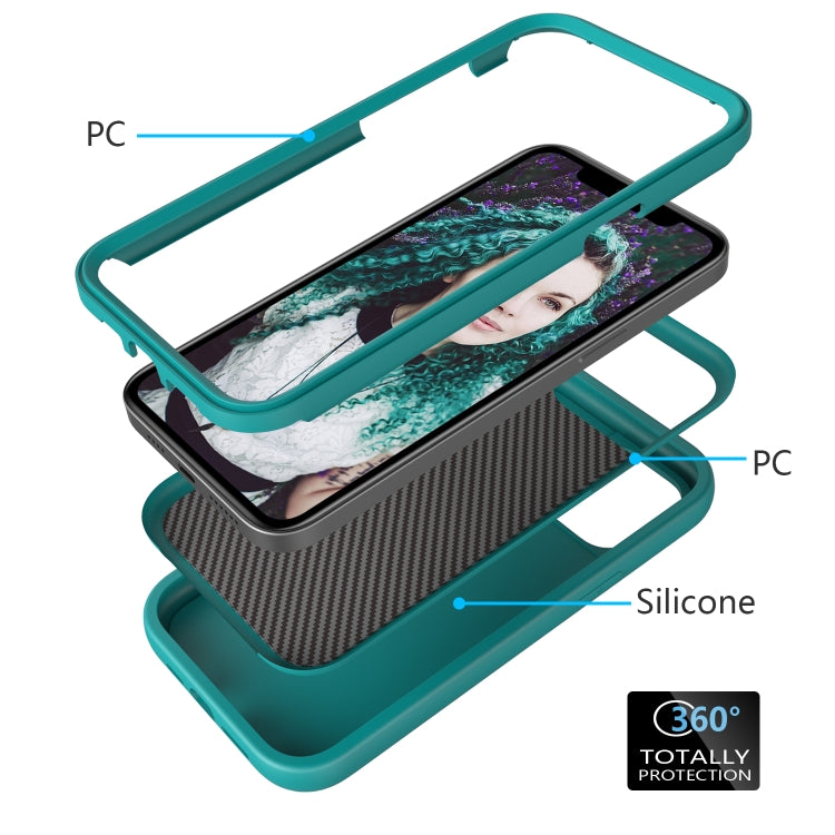 For iPhone 15 Pro Wave Pattern 3 in 1 Silicone + PC Phone Case(Dark Sea Green) - HoMEdemic™ 