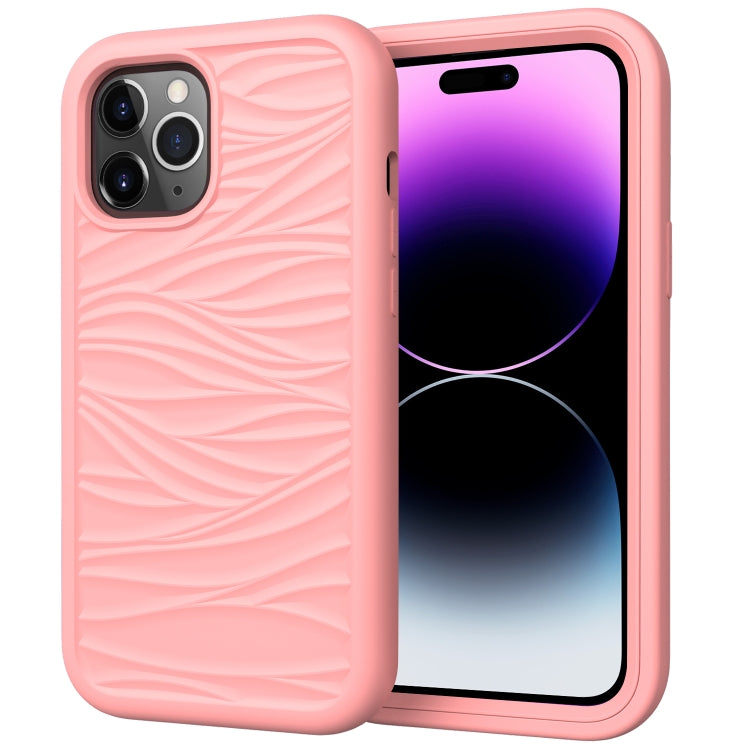 For iPhone 15 Pro Wave Pattern 3 in 1 Silicone + PC Phone Case(Rose Gold) - HoMEdemic™ 