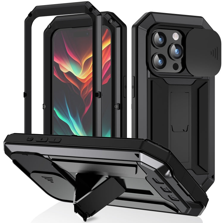 For iPhone 15 Pro R-JUST Sliding Camera IP54 Life Waterproof Holder Phone Case(Black) - HoMEdemic™ 