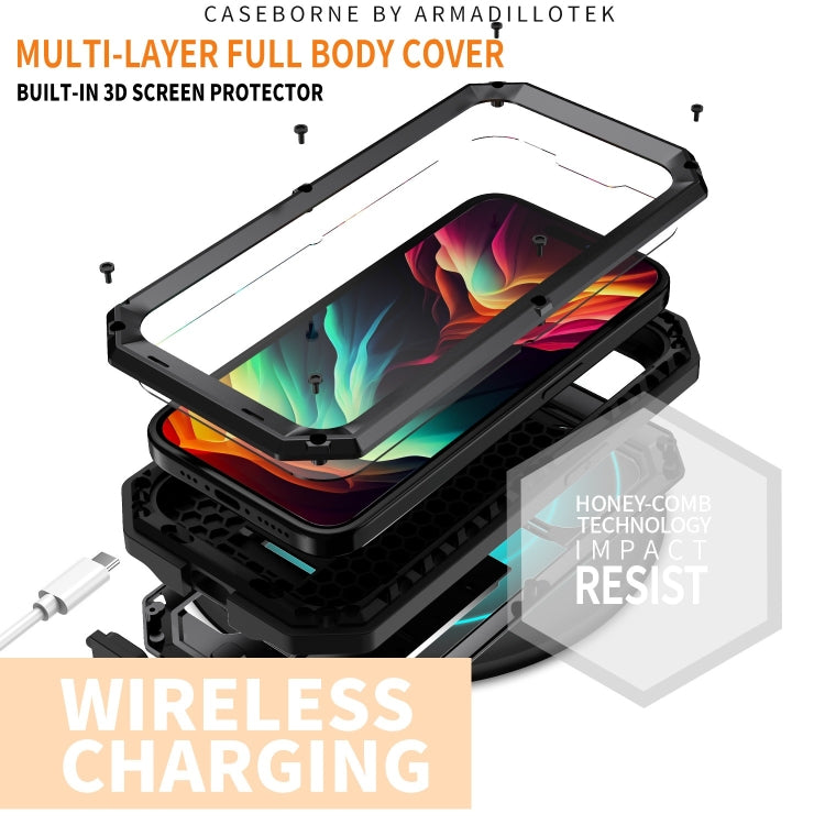 For iPhone 15 Pro R-JUST Sliding Camera IP54 Life Waterproof Holder Phone Case(Black) - HoMEdemic™ 