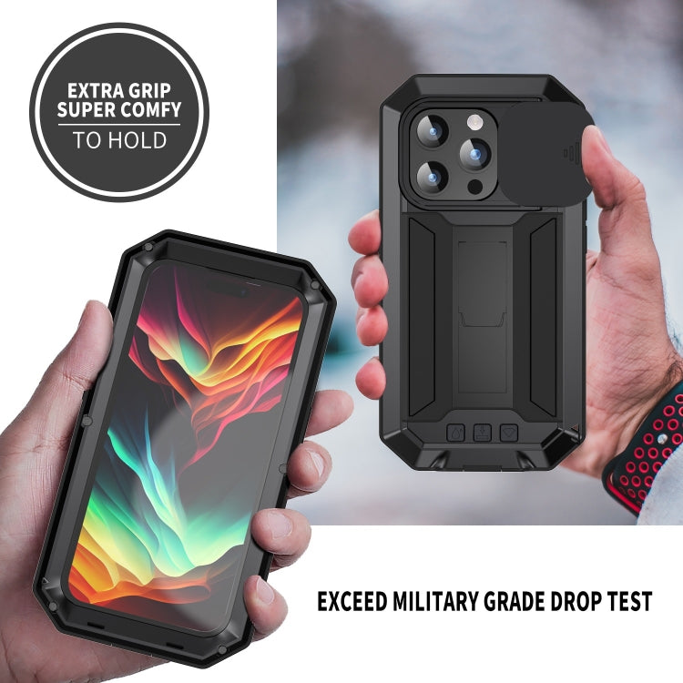 For iPhone 15 Pro R-JUST Sliding Camera IP54 Life Waterproof Holder Phone Case(Black) - HoMEdemic™ 