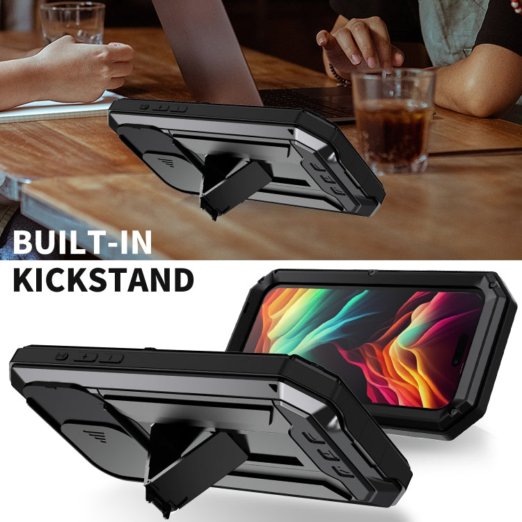 For iPhone 15 Pro R-JUST Sliding Camera IP54 Life Waterproof Holder Phone Case(Black) - HoMEdemic™ 