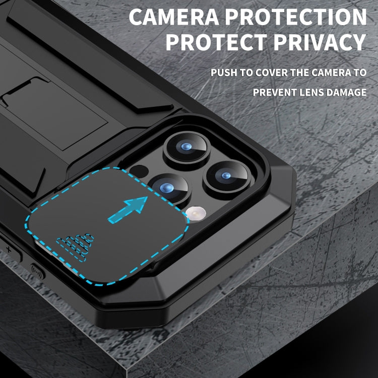 For iPhone 15 Pro R-JUST Sliding Camera IP54 Life Waterproof Holder Phone Case(Black) - HoMEdemic™ 
