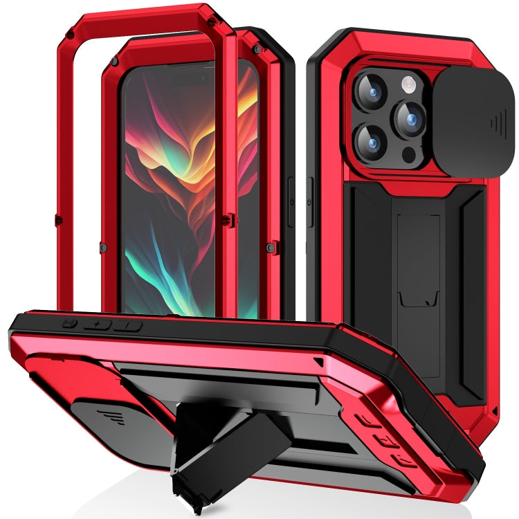 For iPhone 15 Pro R-JUST Sliding Camera IP54 Life Waterproof Holder Phone Case(Red) - HoMEdemic™ 