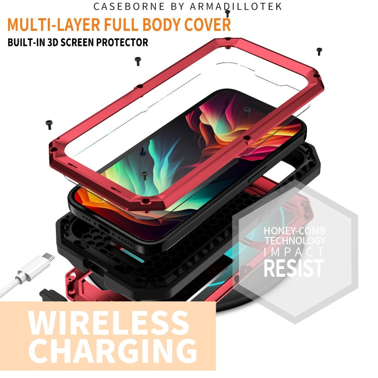 For iPhone 15 Pro R-JUST Sliding Camera IP54 Life Waterproof Holder Phone Case(Red) - HoMEdemic™ 