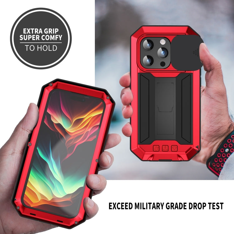 For iPhone 15 Pro R-JUST Sliding Camera IP54 Life Waterproof Holder Phone Case(Red) - HoMEdemic™ 