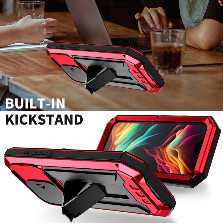 For iPhone 15 Pro R-JUST Sliding Camera IP54 Life Waterproof Holder Phone Case(Red) - HoMEdemic™ 
