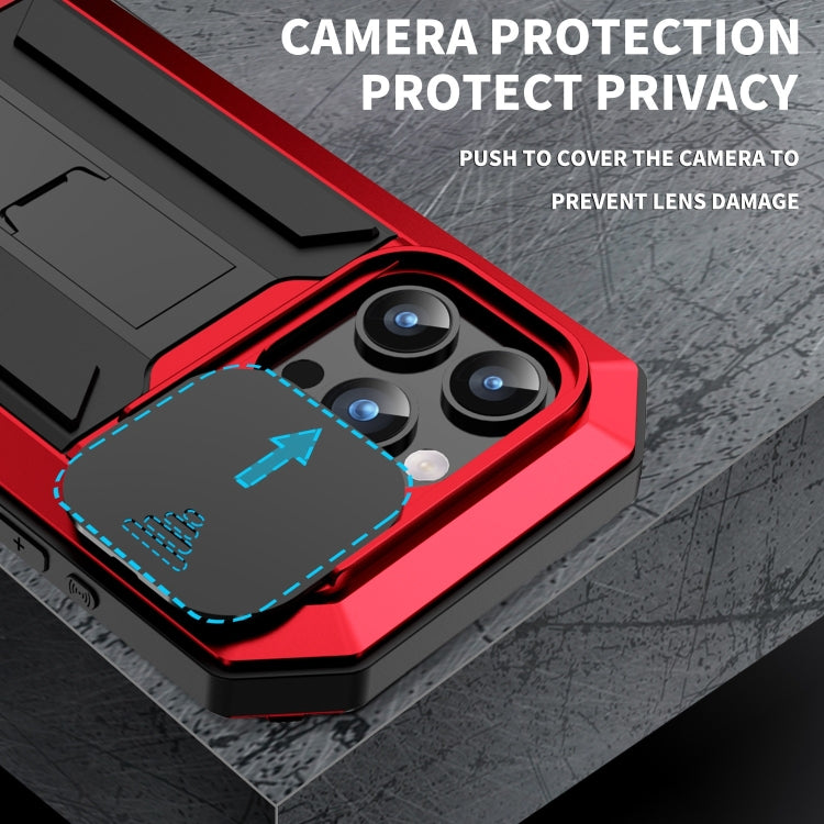 For iPhone 15 Pro R-JUST Sliding Camera IP54 Life Waterproof Holder Phone Case(Red) - HoMEdemic™ 