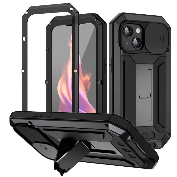 For iPhone 15 R-JUST Sliding Camera IP54 Life Waterproof Holder Phone Case(Black) - HoMEdemic™ 