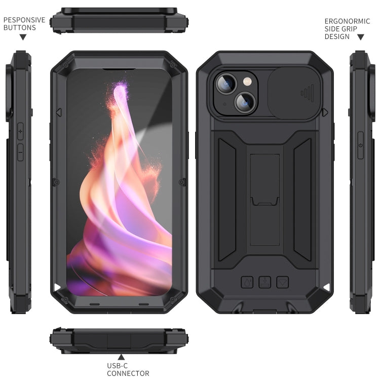 For iPhone 15 R-JUST Sliding Camera IP54 Life Waterproof Holder Phone Case(Black) - HoMEdemic™ 