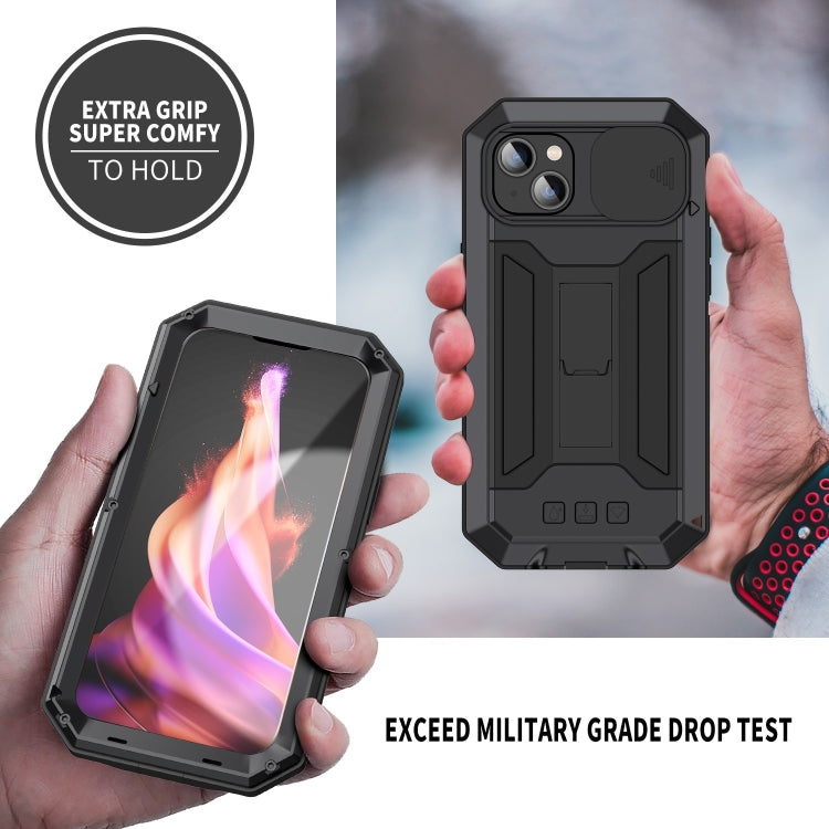For iPhone 15 R-JUST Sliding Camera IP54 Life Waterproof Holder Phone Case(Black) - HoMEdemic™ 