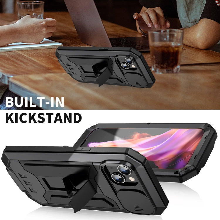 For iPhone 15 R-JUST Sliding Camera IP54 Life Waterproof Holder Phone Case(Black) - HoMEdemic™ 