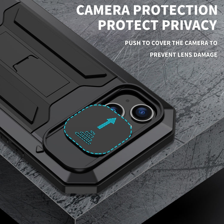 For iPhone 15 R-JUST Sliding Camera IP54 Life Waterproof Holder Phone Case(Black) - HoMEdemic™ 
