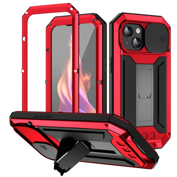 For iPhone 15 R-JUST Sliding Camera IP54 Life Waterproof Holder Phone Case(Red) - HoMEdemic™ 