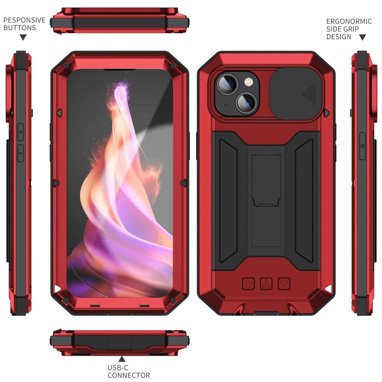 For iPhone 15 R-JUST Sliding Camera IP54 Life Waterproof Holder Phone Case(Red) - HoMEdemic™ 