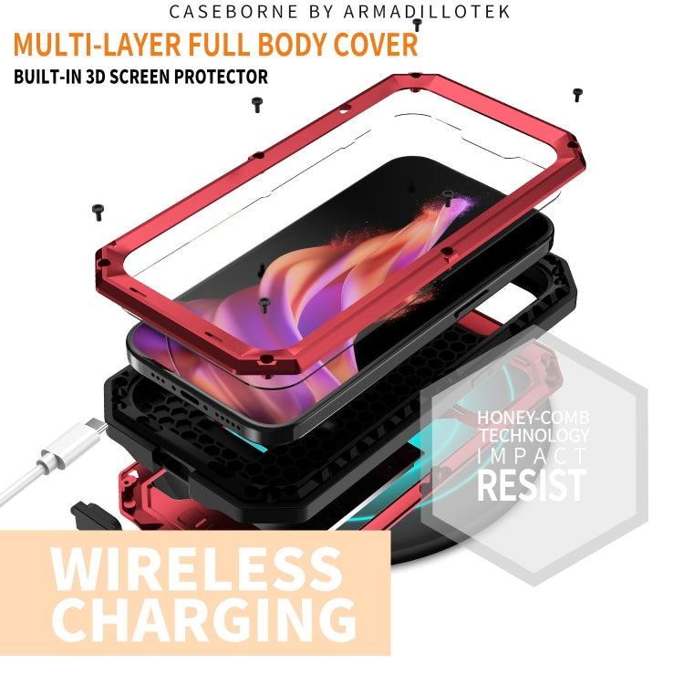 For iPhone 15 R-JUST Sliding Camera IP54 Life Waterproof Holder Phone Case(Red) - HoMEdemic™ 