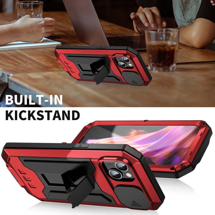 For iPhone 15 R-JUST Sliding Camera IP54 Life Waterproof Holder Phone Case(Red) - HoMEdemic™ 