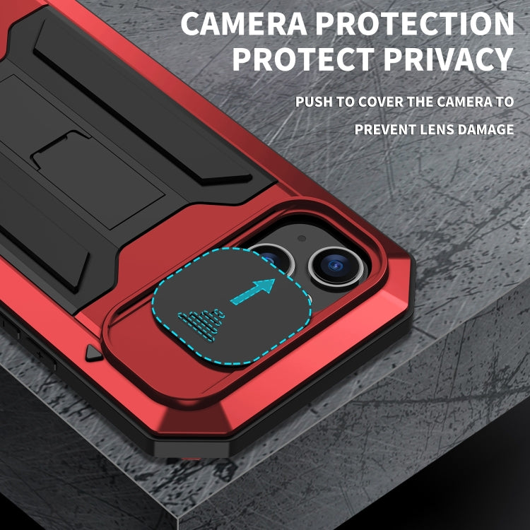 For iPhone 15 R-JUST Sliding Camera IP54 Life Waterproof Holder Phone Case(Red) - HoMEdemic™ 