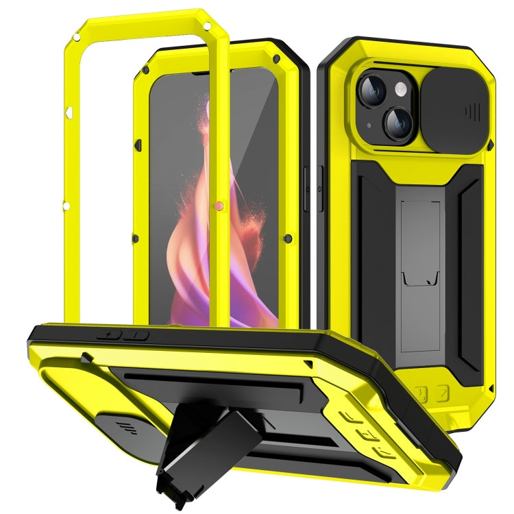 For iPhone 15 R-JUST Sliding Camera IP54 Life Waterproof Holder Phone Case(Yellow) - HoMEdemic™ 