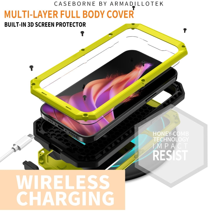 For iPhone 15 R-JUST Sliding Camera IP54 Life Waterproof Holder Phone Case(Yellow) - HoMEdemic™ 