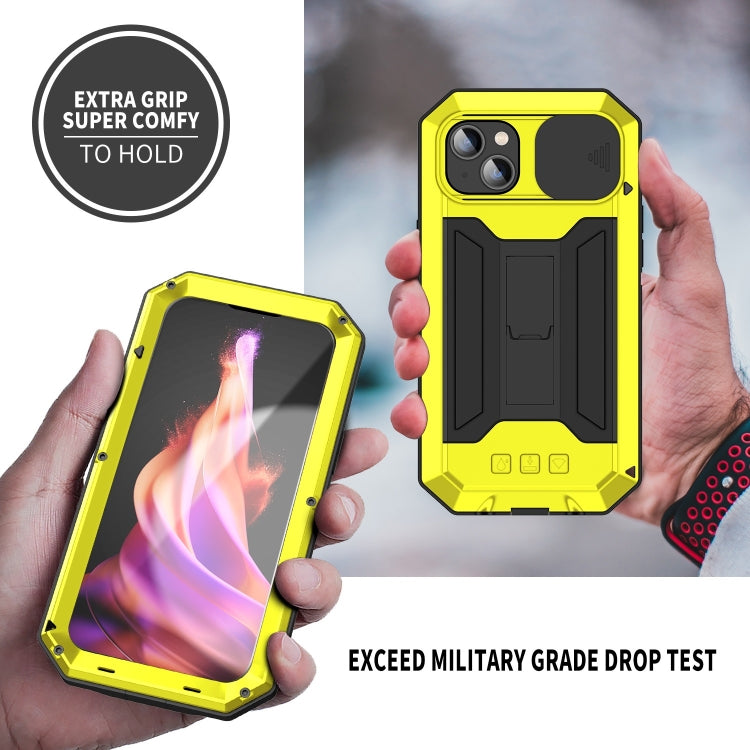 For iPhone 15 R-JUST Sliding Camera IP54 Life Waterproof Holder Phone Case(Yellow) - HoMEdemic™ 