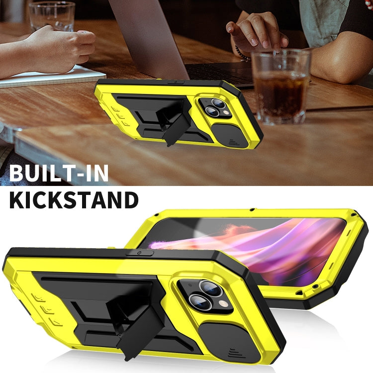 For iPhone 15 R-JUST Sliding Camera IP54 Life Waterproof Holder Phone Case(Yellow) - HoMEdemic™ 