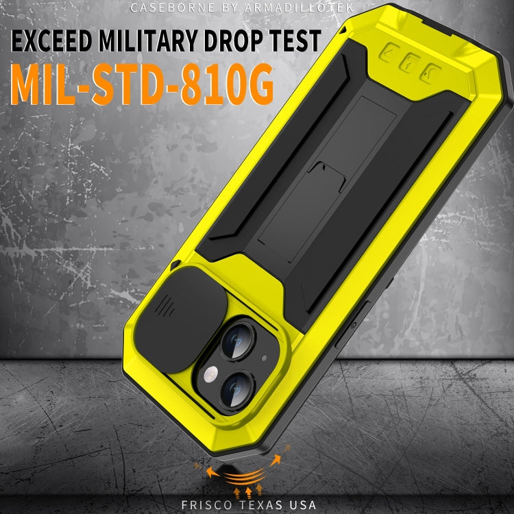 For iPhone 15 R-JUST Sliding Camera IP54 Life Waterproof Holder Phone Case(Yellow) - HoMEdemic™ 
