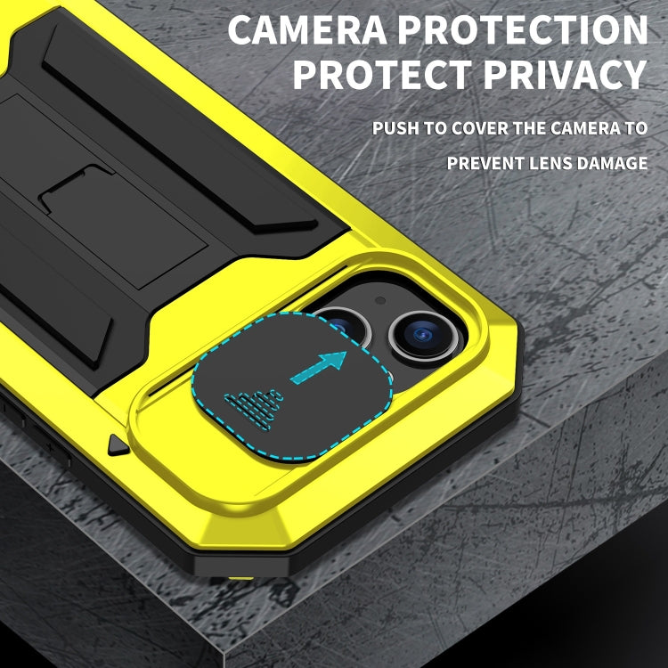 For iPhone 15 R-JUST Sliding Camera IP54 Life Waterproof Holder Phone Case(Yellow) - HoMEdemic™ 
