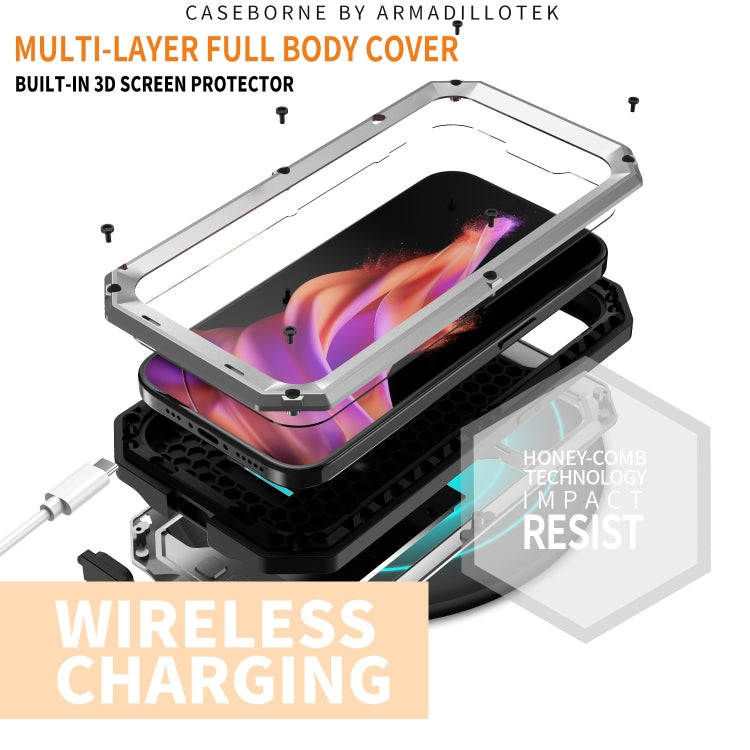 For iPhone 15 R-JUST Sliding Camera IP54 Life Waterproof Holder Phone Case(Silver) - HoMEdemic™ 