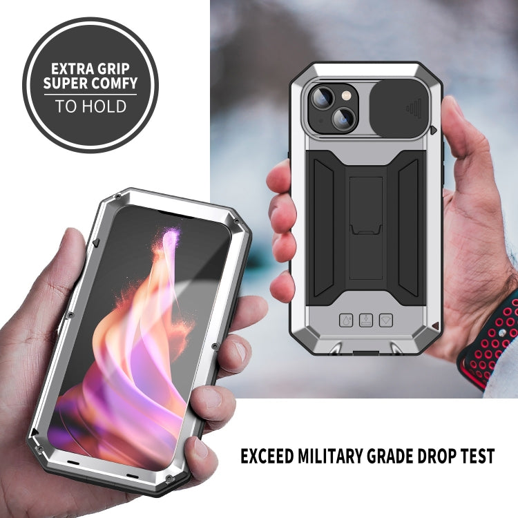 For iPhone 15 R-JUST Sliding Camera IP54 Life Waterproof Holder Phone Case(Silver) - HoMEdemic™ 