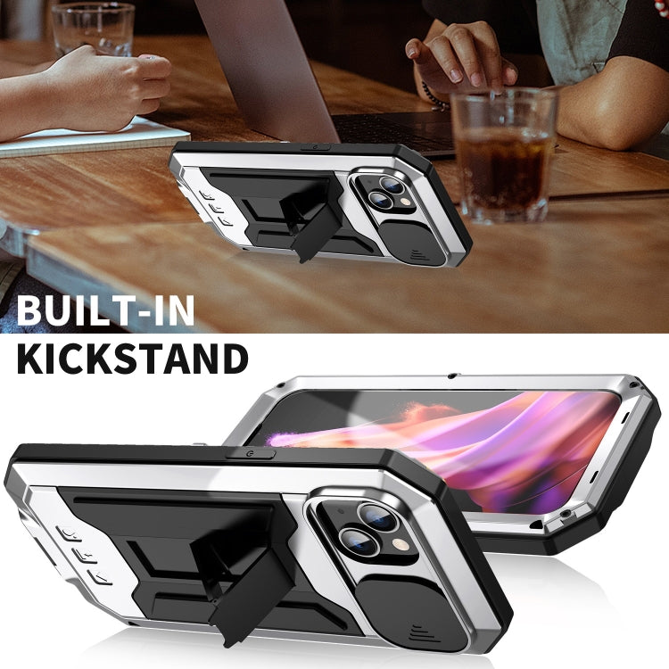 For iPhone 15 R-JUST Sliding Camera IP54 Life Waterproof Holder Phone Case(Silver) - HoMEdemic™ 