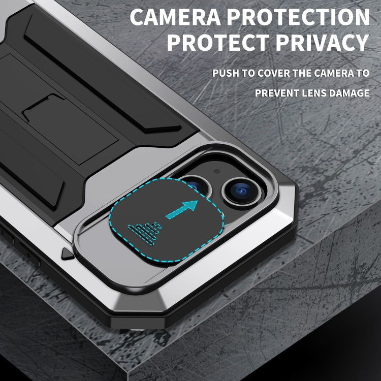 For iPhone 15 R-JUST Sliding Camera IP54 Life Waterproof Holder Phone Case(Silver) - HoMEdemic™ 
