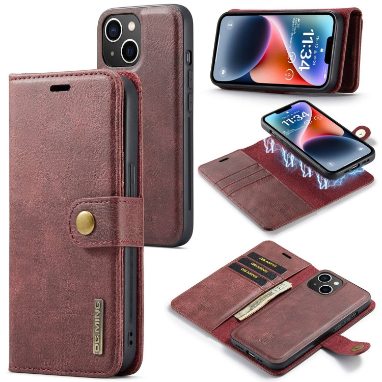For iPhone 15 DG.MING Crazy Horse Texture Detachable Magnetic Leather Phone Case(Red) - HoMEdemic™ 