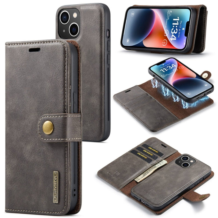 For iPhone 15 DG.MING Crazy Horse Texture Detachable Magnetic Leather Phone Case(Grey) - HoMEdemic™ 