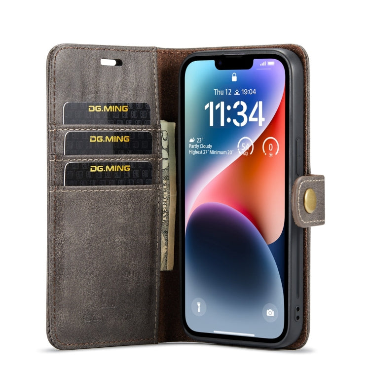 For iPhone 15 DG.MING Crazy Horse Texture Detachable Magnetic Leather Phone Case(Grey) - HoMEdemic™ 