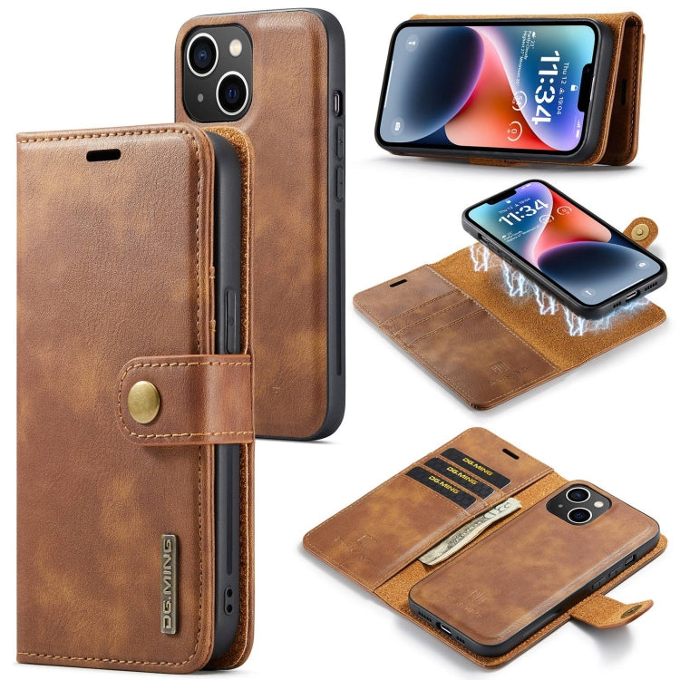 For iPhone 15 DG.MING Crazy Horse Texture Detachable Magnetic Leather Phone Case(Brown) - HoMEdemic™ 