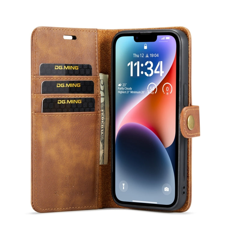 For iPhone 15 DG.MING Crazy Horse Texture Detachable Magnetic Leather Phone Case(Brown) - HoMEdemic™ 