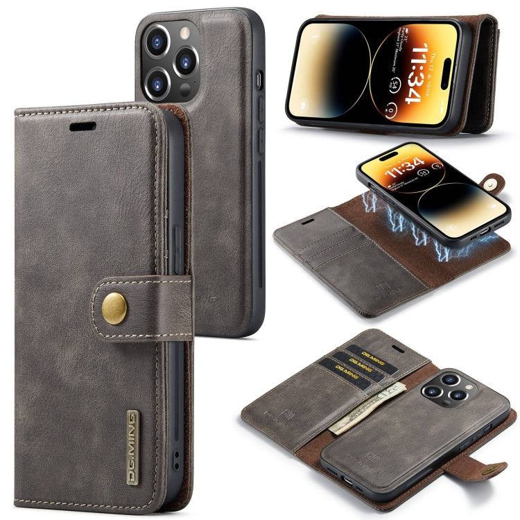 For iPhone 15 Pro Max DG.MING Crazy Horse Texture Detachable Magnetic Leather Phone Case(Grey) - HoMEdemic™ 