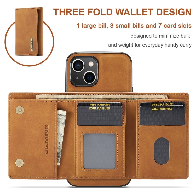 For iPhone 15 DG.MING M1 Series 3-Fold Multi Card Wallet Leather Phone Case(Brown) - HoMEdemic™ 