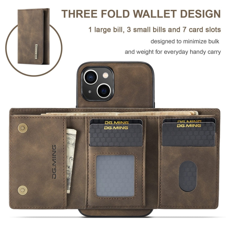 For iPhone 15 DG.MING M1 Series 3-Fold Multi Card Wallet Leather Phone Case(Coffee) - HoMEdemic™ 