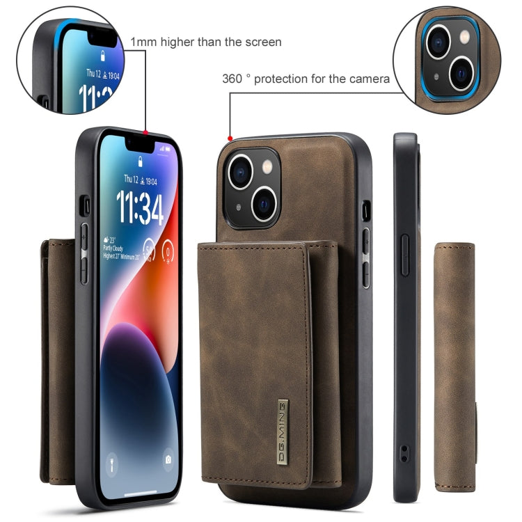 For iPhone 15 DG.MING M1 Series 3-Fold Multi Card Wallet Leather Phone Case(Coffee) - HoMEdemic™ 