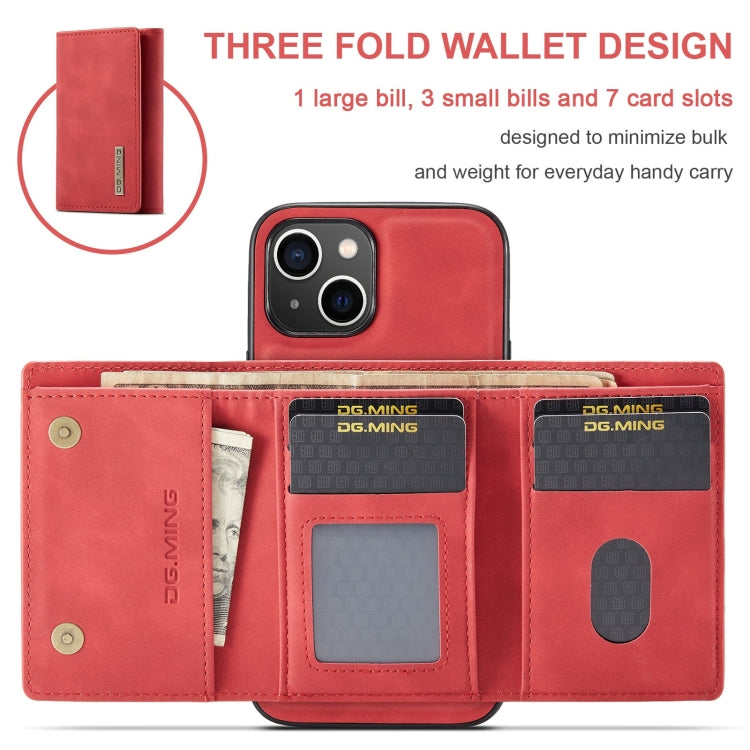 For iPhone 15 DG.MING M1 Series 3-Fold Multi Card Wallet Leather Phone Case(Red) - HoMEdemic™ 