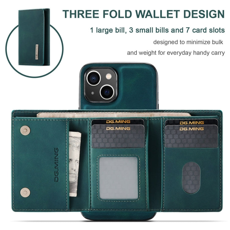 For iPhone 15 DG.MING M1 Series 3-Fold Multi Card Wallet Leather Phone Case(Green) - HoMEdemic™ 