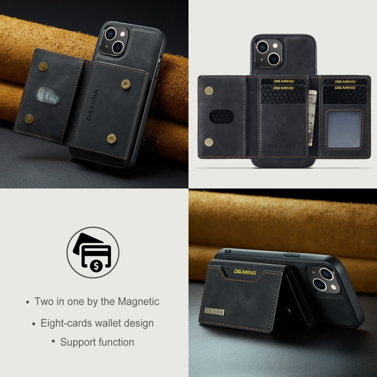 For iPhone 15 DG.MING M2 Series 3-Fold Card Bag Wallet Leather Phone Case(Black) - HoMEdemic™ 